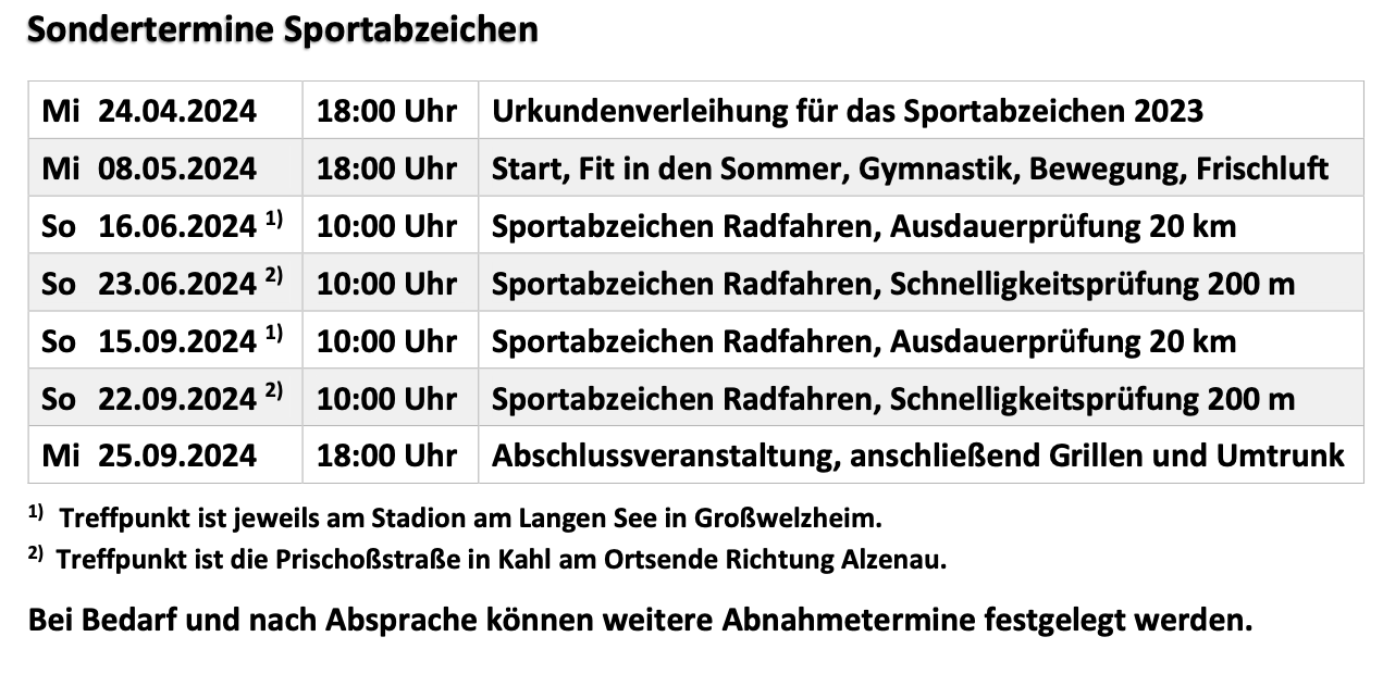 Sondertermine Sportabzeichen